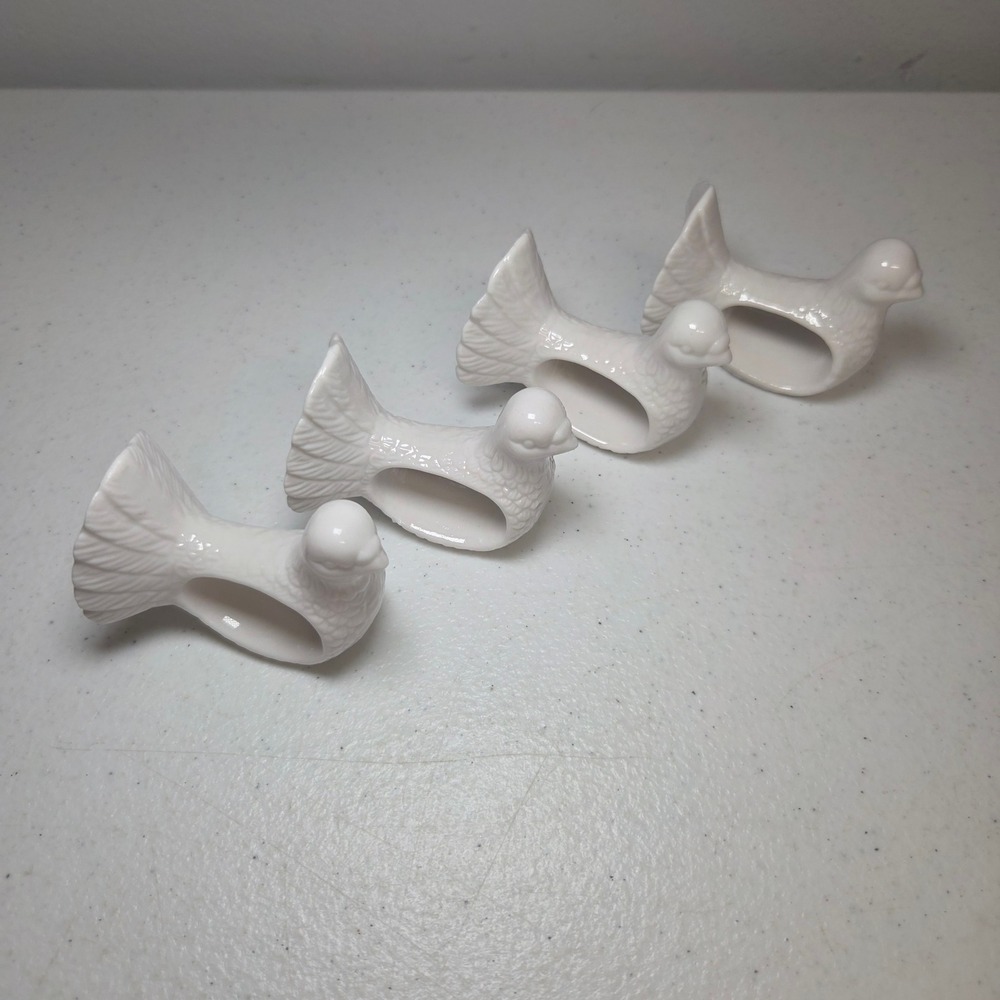 Abbott White Dove Porcelain Napkin Ring Holders Set of 4